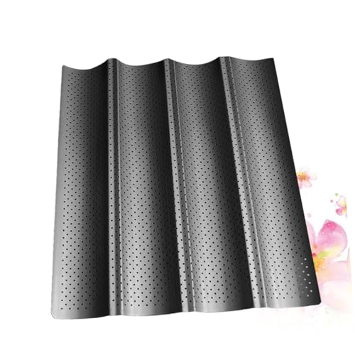 ABOOFAN Perforated Non-Stick Baguette Baking Tray 4-Slot Heat-Resistant Loaf Pan Black for Home Kitchen Bread Baking