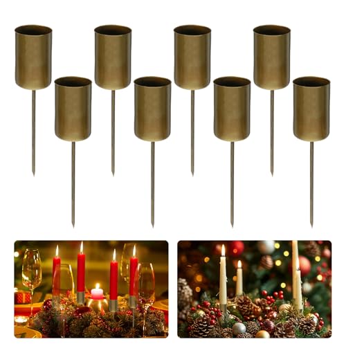 Spetsbst 8 piezas de portavelas para corona de Adviento, dorados, portavelas de barra para corona de Adviento, metal, para la decoración de mesa de Adviento y Navidad (bronce)