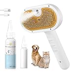Pet Steam Brush for Dog & Cat – 3-in-1 Spray Hair Removal Comb – Steam for Shedding & Grooming – Water Brush for Long & Short Haired Pets – Spritz Defur Comb – Includes Waterless Shampoo