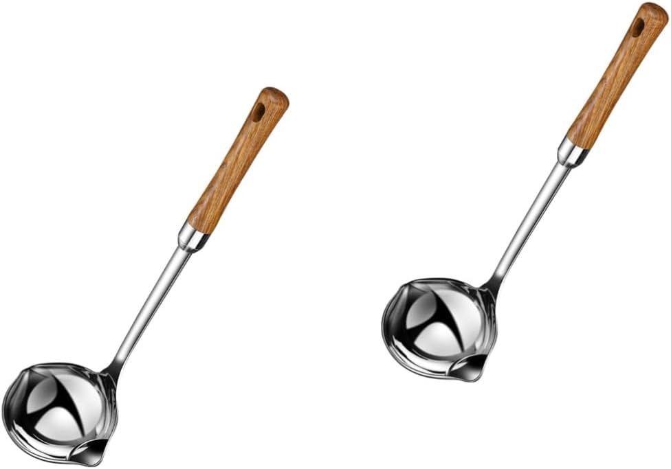 2pcs Stainless Steel Handle Oil Separator Ladle for Soup Ergonomic Design for Comfortable Grip for Healthy Cooking Kitchen Cookware
