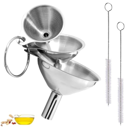 3-Piece Stainless Steel Kitchen Funnel Set for Liquids Oils Powders Multi-Sized (1.77 2.2 2.95) Durable & Easy Clean