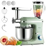 【3in1】Xverycan スタンドミキサー 6L 大容量 業務用 家庭用 肉挽き機＋ジューサー付属 多機能卓上ミキサー 660W純銅モーター 6段階速度+P機能 パン捏ね/ケーキ泡立て/離乳食/餃子の皮 3種アタッチメント＆3種肉挽きカッター付き 日本語説明書＋操作動画付き