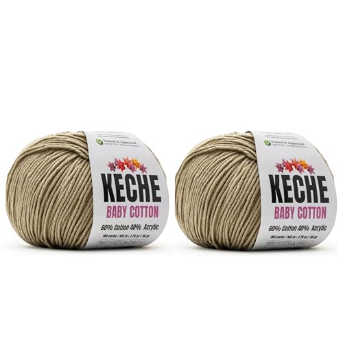 Image of Keche Baby Cotton, 60% Cotton 40% Acrylic Yarn, Soft Cotton Yarn for Crochet and Knitting, Amigurumi Yarn 4 Skeins /Balls [1.76 Oz (50g) / 180 Yrds (165m)] x 2 Dark Beige
