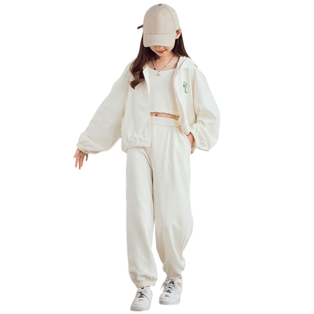 Enfant Fille Survêtement Ensemble 3 Pièce Vêtement de Jogging Sweat-shirt et Pantalon de Sport Costume Joggers Automne Sportwear