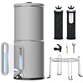 Purewell 2.25G Gravity Water Filter System with Water Level Window, 3-Stage 0.01?m Ultra-Filtration Stainless Steel Countertop System with 2 Filters and Stand, Reduce 99% Chlorine, PW-KS