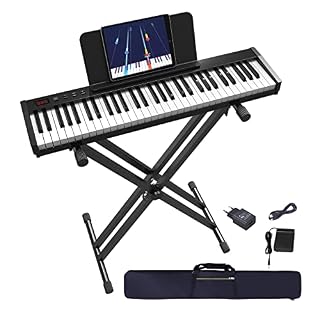 Piano à clavier 61 touches avec touches semi-lestées et support de clavier, support de piano électronique portable Interface USB MIDI et application de piano Bluetooth Clavier de piano pour débutants - Les Beatles, Paul McCartney, John Lennon, RIngo Starr, George Harrison