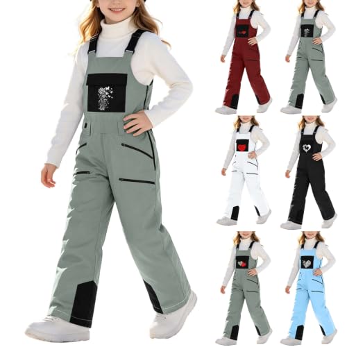 Snow Bibs Overalls Kids Insulated Waterproof Ski Pants Winter Snowsuit | 4-13 Years, Water‑Resistant & Windproof Fabric, Adjustable Bib Straps, Side‑Entry Zipper, Multi‑Pockets, Skiing Snowboard