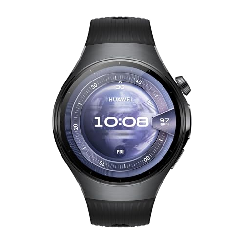 HUAWEI Montre connectée Watch 5 46 mm Bluetooth Noir avec Bracelet en fluoroélastomère Noir