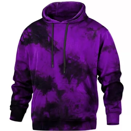 Men'S Long Sleeve Tie Dye Retro Hoodies Drawstring Thermal Top With Pockets Big And Tall Casual