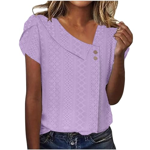 Summer Tops for Women 2026 Eyelet Embroidered Blouse Solid Color