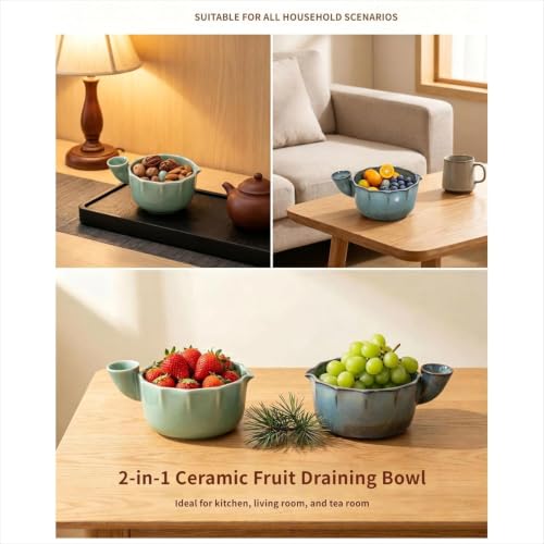 Lyxianzhi Ceramic Self-Straining Berry Bowl with Drain Holes (Plum Green) by Lyxianzhi - Used condition - Image 5