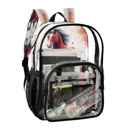 Red Horse Galloping on Lake Clear Backpack Boy Girl Kids Heavy Duty PVC Transparent Bookbag School Bag with Multiple Compartments2