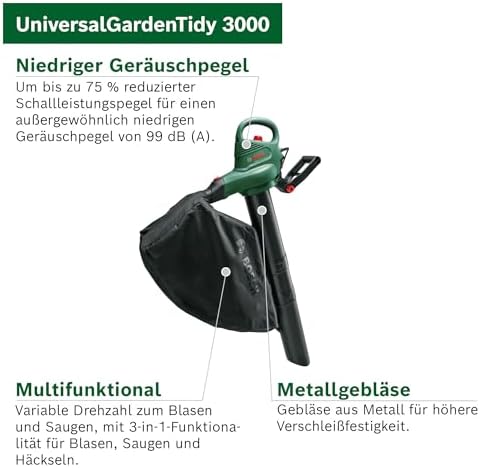 Bild 1 - Bosch elektrischer Laubsauger/Laubbläser UniversalGardenTidy 3000 (3000 W, Fangsack 50 l, stufenlose Drehzahleinstellung, zum Blasen, Saugen und Häckseln von Laub, in Kartonverpackung)