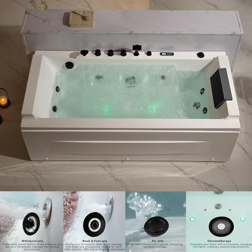 Empava Acrylic Whirlpool Bathtub, 71-Inch Jetted Bathtub with Healing Chromotherapy, Heated Soaking tub with LED Control Panel, Comforting Hydro Massage Tub with Waterfall, Black Hardware and Nozzles by Empava - Image 6