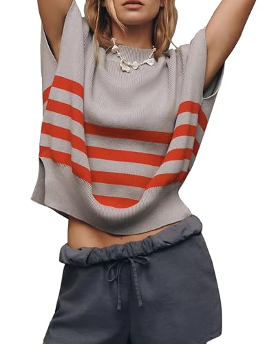 Womens Oversized Crewneck Cropped Sweaters Batwing Sleeve Loose Fit Casual Top Knit Pullover Tops