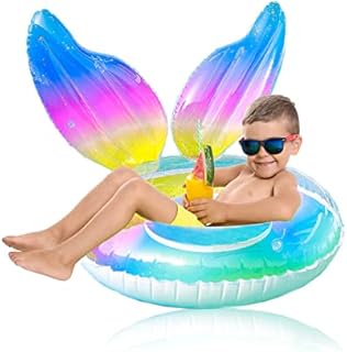 WENYA Swimming Ring for Kids 4-8 Years Old, Transparent Floating Swimming Ring with Sequin, Inflatable Swimming Ring Tube for Children Swimming Pool Water Sports