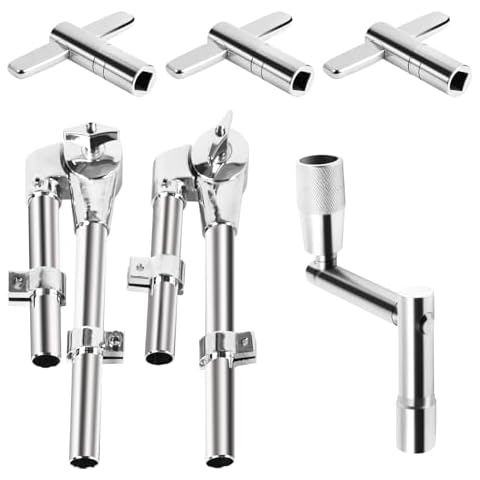 Seteol Drum Key & Tom Drum Brackets Set, 3 Standard Square Lug Drum Tuning Keys + 1 Fast Rotary Tuning Key + 2 Adjustable Tom Stand Mount Holder Percussion Clamp, Hardware Parts Drum Accessories Tool Cover