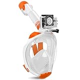 Fenvella Maschera Subacquea, Maschera Snorkeling Integrale 180° Vista Panoramica, Anti-Appannamento Anti-Perdita Breath Easily Sub Maschera per Uomo Donna (Kids Arancioni, XS)