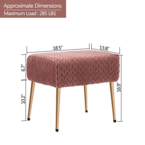 Duhome Modern Velvet Upholstered Ottoman Bench Tufted Footrest Vanity Chair Makeup Chair Vanity Stool for Bedroom Living Room Kids’ Room Pink - Thumbnail 3