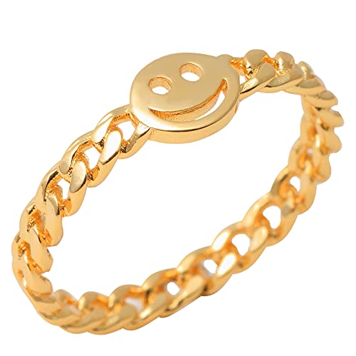 TREAVIVLY Gold Smiley Face Ring, Cute Smile Face Ring, Fashion Signet Ring, Dainty Statement Ring, Stacking Vintage Ring, Trendy Stackable Good Luck Rings With Unique Style For Ladies, Women , Girls