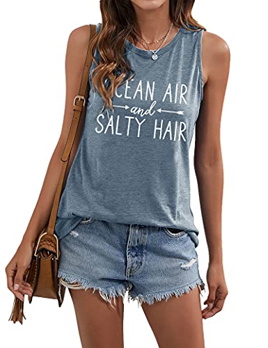 Beach Tanks For Women Ocean Air And Salty Hair Tank Top Funny Cruise Summer Sleeveless Family Vacation Vest Shirts #TOP1