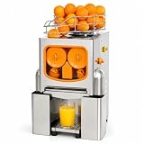 Exprimidor de Naranjas Automático Profesional. Máquina de Zumo Comercial de Acero Inoxidable, 120W, 20 Naranjas/min, para Bar, Restaurante y Hostelería