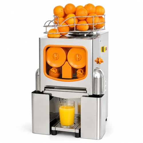 Exprimidor de Naranjas Automático Profesional. Máquina de Zumo Comercial de Acero Inoxidable, 120W, 20 Naranjas/min, para Bar, Restaurante y Hostelería