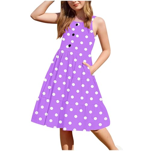 Girl's Polka Dot Print Sleeveless Swing Mini Dress Spaghetti Straps Sundress Short A Line Flowy Summer Dresses