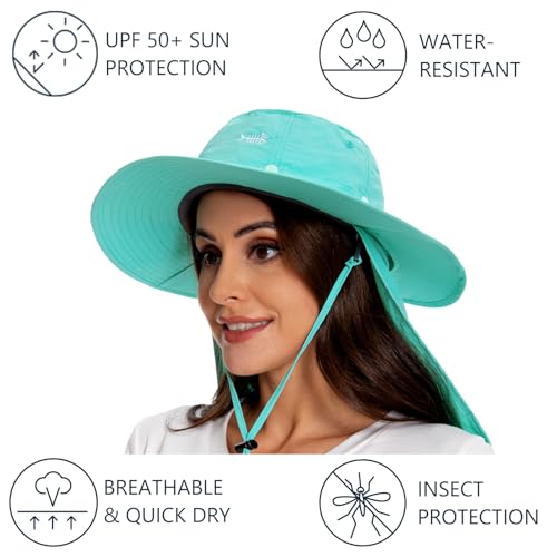 Image of BASSDASH UPF 50+ Mosquito Sun Hat with Hidden Head Net and Neck Flap for Men Women Outdoor Fishing Hiking Camping