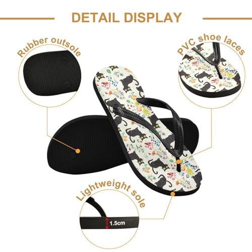 Cute Black Cats Flowers Leaves Beige Flip Flop Beach Summer Casual Sandal for Women & Men Shower Shoes 208617702