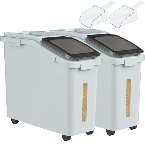 YITAHOME Ingredient Storage Bin, Large Commercial Rice Container with 11.4 Gallon Capacity, Bulk Flour Bin with Wheels, Scoop, Lid, and Scale for Kitc