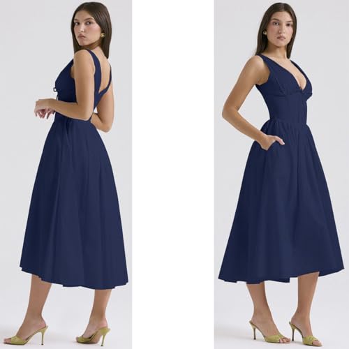 Emmelina Cotton Corset Sun Dress, Suspender Long Skirt V-Neck Floral Corset Dress,V-Neck Suspender Long Skirt2