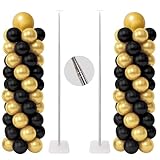 RUBFAC Balloon Column Stand Kit, Set of 2, 6.6ft Height Adjustable Column Kit, Metal Telescopic Pillar Balloon Stand, Birthday Party, Graduation, Wedding Christmas Decorations, White and Silver