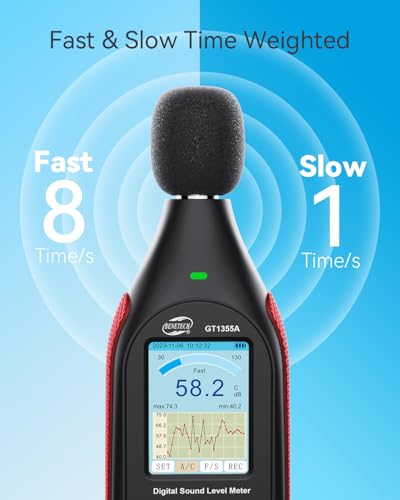 Benetech Medidor de decibéis, monitor de leitor de nível de decibéis de som e ruído, medidor SPL de