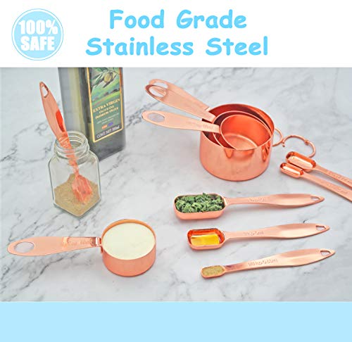 10-Piece Copper Measuring Cups And Spoons Set Stainless Steel Heavy Duty Rose Gold Engraved Stackable Nesting Kitchen Teaspoon/Tablespoon Set For Dry & Liquid Ingredients Coffee Cooking & Baking #TOP4