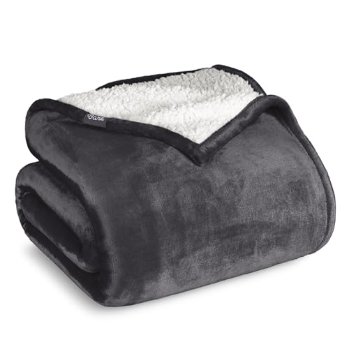 Bare Home Sherpa Fleece Blanket (Throw, Forged Iron Grey)