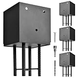 4 Pack Metal Post Base Holder, 6''x6'' (Internal 5.5'x5.5'), Post Anchor Brackets Ground Spike Use for Concrete Deck for Wood Fence, Railing, Pergola, Porch (Black)