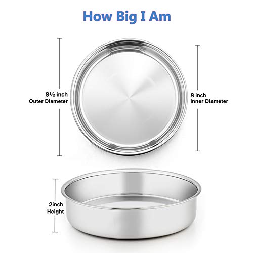 E-Far 8 Inch Cake Pan Set Of 4, Stainless Steel Round Layer Cake Baking Pans, Non-Toxic & Healthy, Mirror Finish & Dishwasher Safe #TOP1