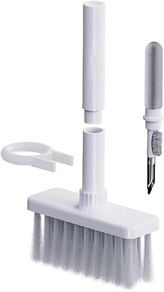 Amanely Cleaner Kit for Keyboard Soft Brush 5 in 1 Bluetooth Earphones Cleaning Tools Pen Compatible with Laptop Airpods 1 2 Pro Camera Lens (White)