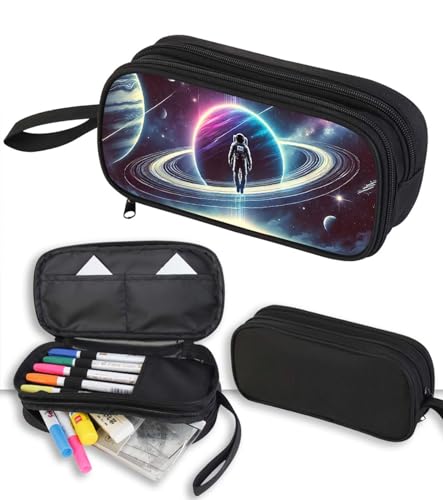AnySmic Astronaut Pencil Case for Boys Kids, Space Planet Pencil Pouch, Large Capacity Zippered School Box with Compartments, Stationery Organizer Bag for Students, Back to School Supplies