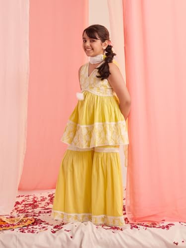 Pspeaches Girl's Cotton Sharara Set (Sha-Limewtnet-12-13Y_Lime