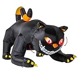 Halloween Haunters 6 Foot Long Inflatable Scary Black Cat Yard Prop Decoration Animated Rotating Turning Shaking Head Flashing Red LED Eyes - Pouncing Indoor Outdoor Lawn Blow Up Haunted House Party