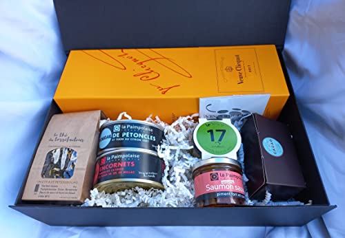 Coffret Gourmand Vinaddict - Champagne Veuve 75cl, Tapas, Thé et Chocolats artisanaux, emietté de saumon sauvage, curry vert Cover
