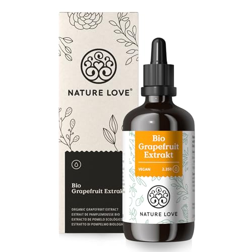 NATURE LOVE® Bio Grapefruitextrakt - 2.600 mg Grapefruitextrakt / 100ml - Laborgeprüft und Bio zertifiziert - Grapefruit Extrakt aus Kern und Schale - Hochdosiert, vegan und in Deutschland produziert