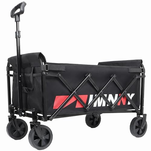 Collapsible Folding Wagon Cart with 360 Lbs Capacity, Lightweight Portable Utility Wagon for Camping, Garden, Grocery, Sports, All-Terrain Wheels and Cup Holders, Black