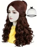 JoneTing 65CM/25inch Brown Curly Wig Princess Wig with Bun for Adult Brown Synthetic Long Natural Brown Wavy Wigs Hair for Women Cosplay for Halloween Christmas Party Wig for Cosplay【+Wig Cap】