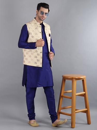Image of Uri and MacKenzie Men's Silk Blend Kurta Pajama with Designer Ethnic Nehru Jacket /Modi Jacket