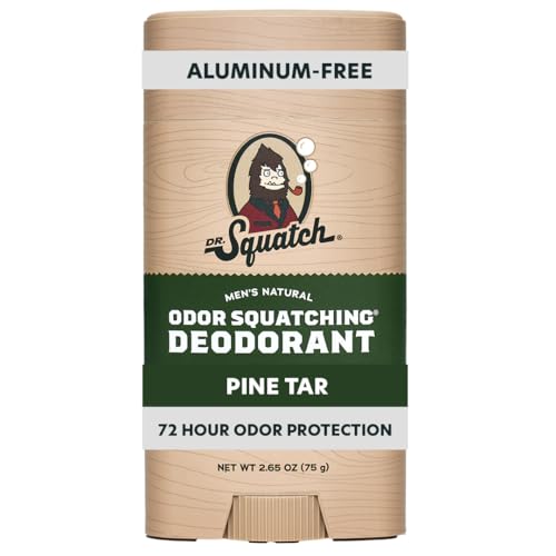 Dr. Squatch Natural Men’s Deodorant – Aluminum Free Natural Deodorant Men with Charcoal & Postbiotics for 72-Hour Odor Protection – Pine Tar, 2.65oz Stick