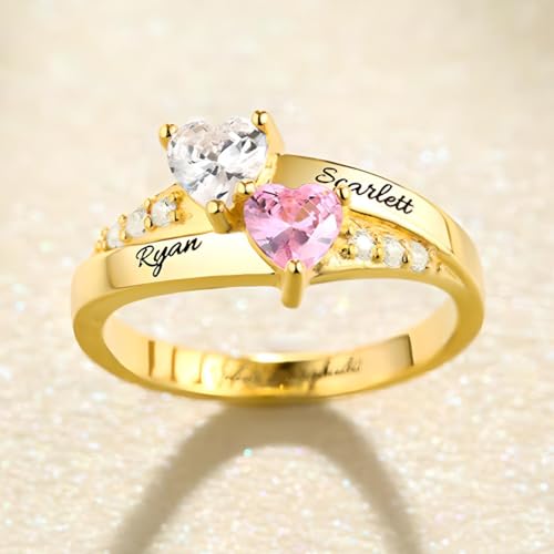 Engraved Promise Rings for Her Custom Two Birthstone Engagement Rings for Women Personalized Promise Rings for Women 2 Birthstone Wedding Rings for Women Heart Shaped Promise Ring Engraved Ring3