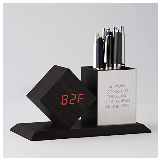THINGS REMEMBERED Engraved Grey Digital Clock and Pen Cup Desk Organizer (Free Customization)